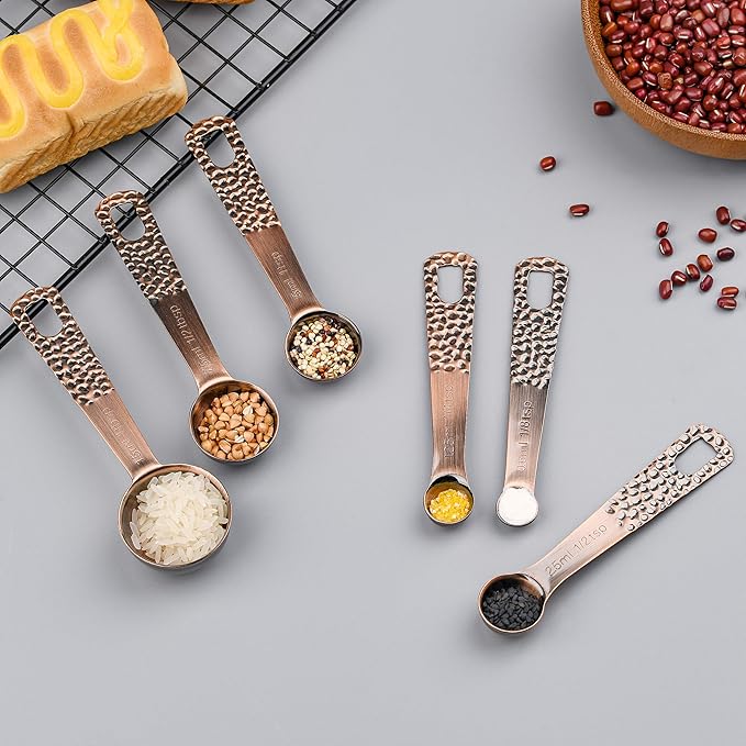 Smithcraft Copper Measuring Cups and Spoons Set for Baking & Kitchen, Stainless Steel Measuring Cups & Spoons Set, 5 Dry Measure Cup and 6 Metric Measure Spoon with1 Measure Ingredient Leveler