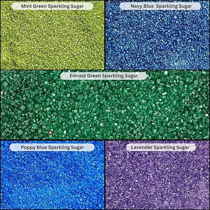 Confect Sprinkles- 5 Pack Assorted Edible Sugar Crystals in Parrot Green, Green, Blue, Purple & Midnight Blue – Decorative Toppings for Cakes, Cupcakes & Cookies – Vegan, Gluten-Free, Nut-Free, Soy-Free, Dairy-Free, Palm Oil-Free, dye-Free-5 Oz