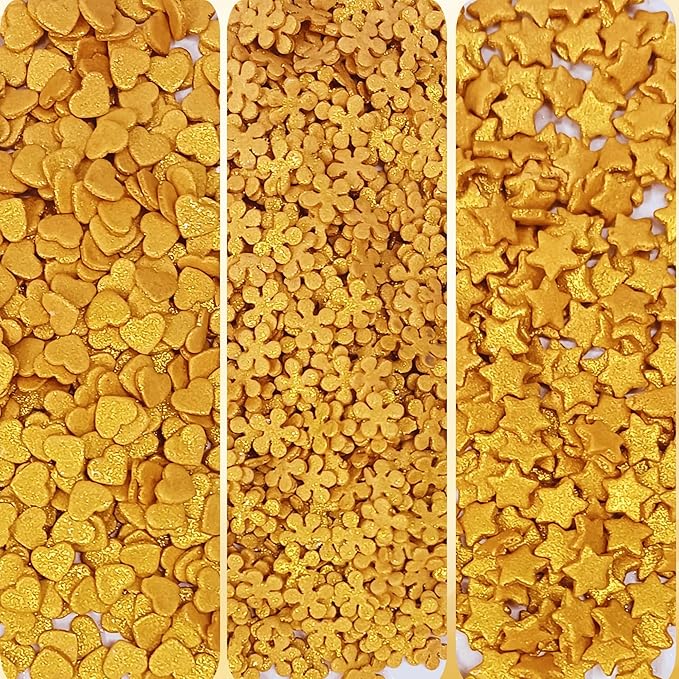 Confect Christmas Sprinkles | Gold Sprinkles | Mix Heart & Star | Flower & Snowflakes For Cake Decorating Sprinkle | Edible Sprinkle for Cupcakes - Vegan, Gluten-Free, Nut-Free, Soy-Free, Dairy-Free, Palm Oil-Free- 5 Oz