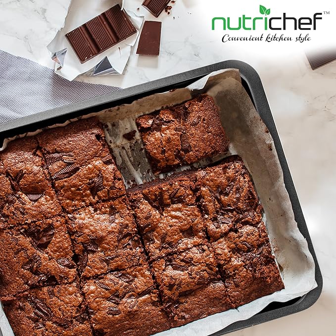 NutriChef Nonstick Baking Pan - 14" x 10" Rectangular Carbon Steel Baking Tray - Premium Bakeware for Brownies, Cakes, Lasagna, & More - Dishwasher Safe, Black
