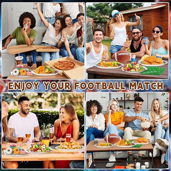 200PCS Football Plates and Napkins Party Decorations - Football Birthday Party Supplies Kit Serve 50, Football Party Favors Set Includes Plates, Napkins, Soccor Chrismas Birthday Gifts