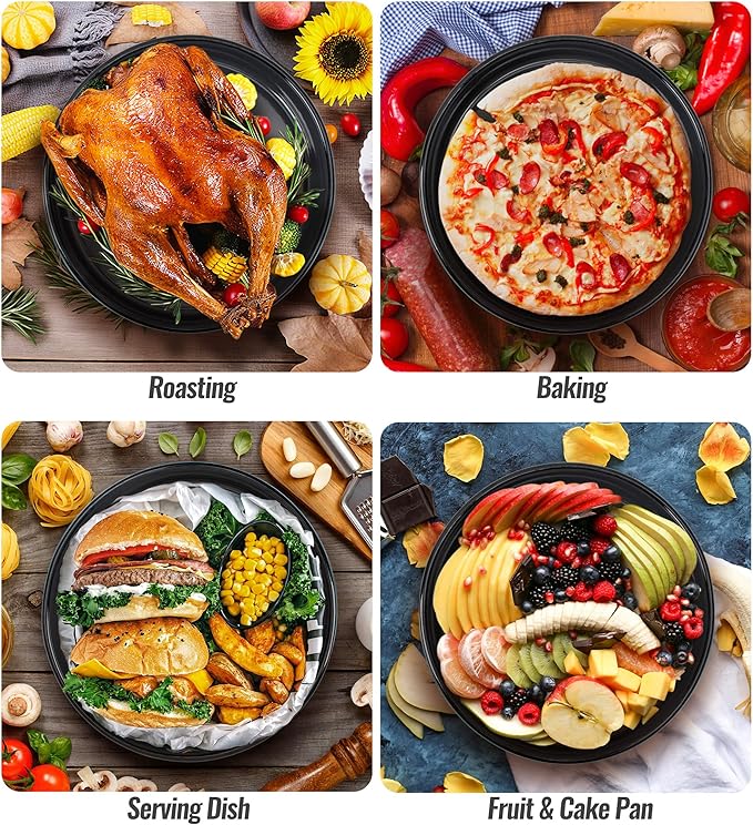 Baking Pans Set Round Roasting Dish 4-Pack 9/10/12/14 Inch Enamel Non Stick Large Bakeware for Cake Bread Pie Pizza Turkey Steak, Non-Toxic Oven Dishwasher Safe Thanksgiving Cookware