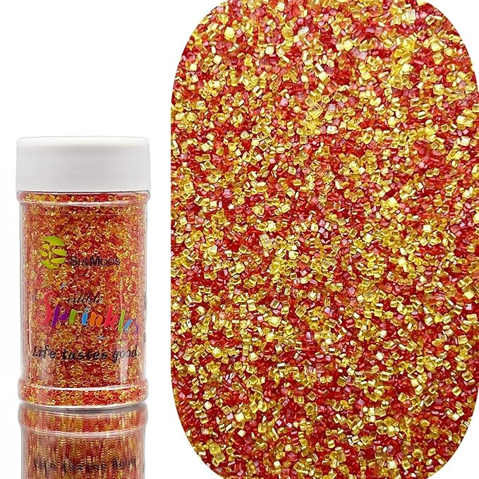SE Si&Moos Red and Gold Sanding Sugar Crystals for Cake Decorating Gold and Red Sprinkles Colored Sugar Rimmer, Perfect for Cookie, Cake, Cupcake and Cocktail, Wedding Party Christmas Supplies 3.5 OZ