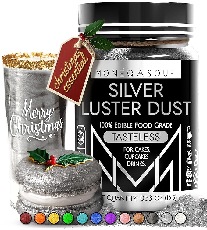 MONÉGASQUE Silver Edible Glitter for Drinks 15g – Edible Glitter for Cakes & Cocktails - Christmas Drink & Cocktail Shimmer - Silver Luster Dust for Cocktail, Cake Decorating, Food Decorations Spray