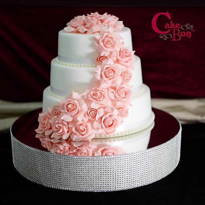 Cakebon Cake Stands - 12" Silver with Faux Rhinestones for Cakes and Pastries - Lightweight Polystyrene Foam for Party, Sturdy Wedding Cake Stand