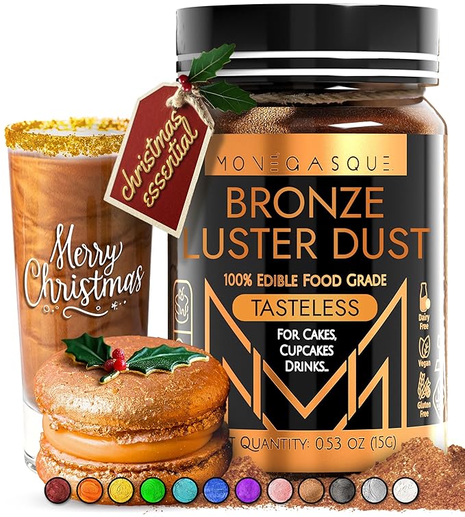 MONÉGASQUE Bronze Edible Glitter for Drinks 15g – Edible Glitter for Cakes & Cocktails – Luster Dust for Cakes, Drinks, & Christmas Cookie Decorations – Cake & Drink Shimmer - Copper Powder Spray