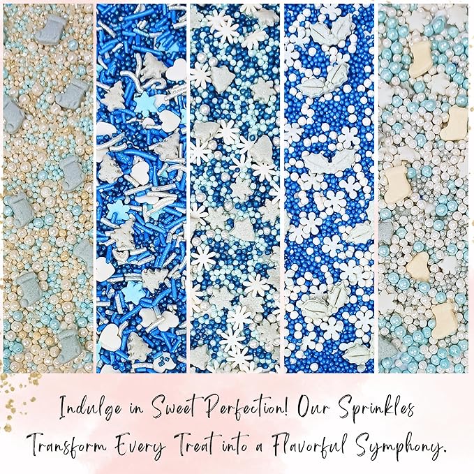 Confect Christmas Sprinkles | Christmas Sprinkles - Blue White & Gold Pearls Sparkling sugar I Christmas Tree Stocking & Snowflakes s for Dessert Decorating- 5 Oz