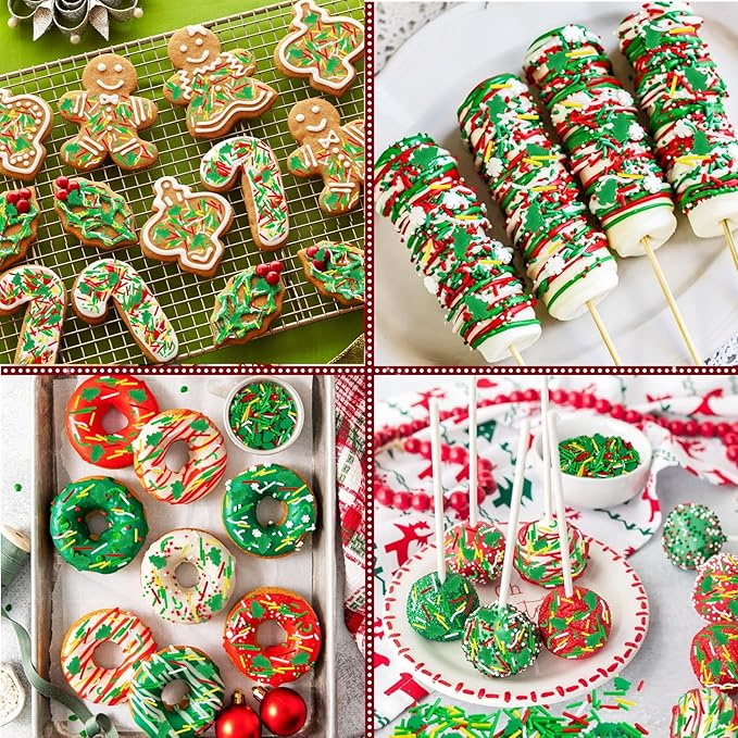 Christmas Sprinkles Edible 8 Oz Christmas Tree Sprinkle Holiday Cake Sprinkles Red Green White Jimmies Sprinkle Edible Winter Holiday Jimmies Mix for Cake Baking Cookie Ice Cream Decorations