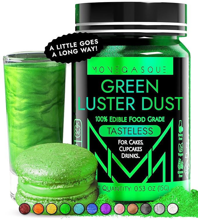 MONÉGASQUE Green Edible Glitter for Drinks 15g – Edible Glitter for Cakes & Cocktails – Luster Dust for Drinks & Cake Decorating – Cocktail Drink Shimmer – Green Food Coloring Christmas Sprinkles