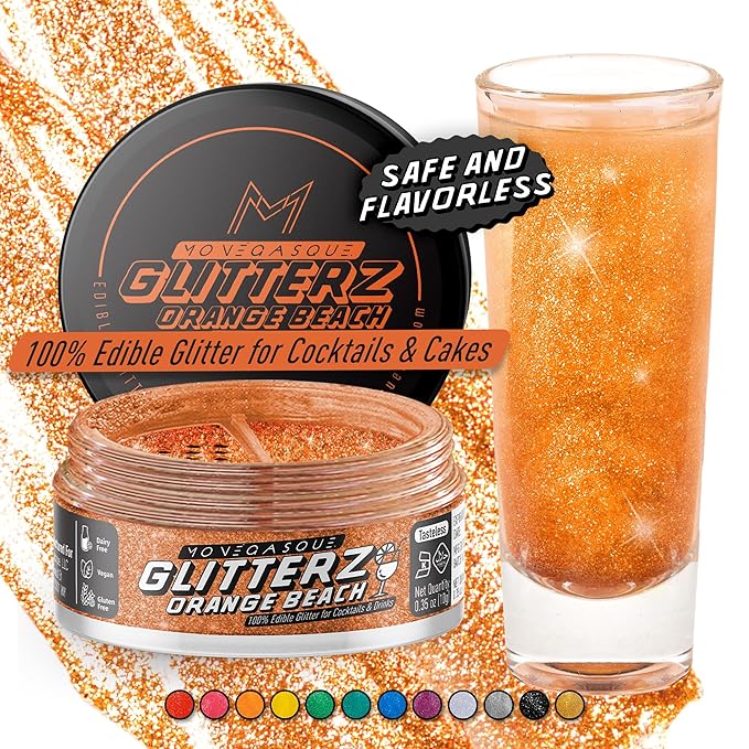 MONÉGASQUE Orange Edible Glitter for Drinks 10g – Edible Glitter for Cakes & Cocktails – Christmas Drink Shimmer Powder for Cocktail Sparkles – Orange Cupcakes & Cake Decorations Spray Sprinkles