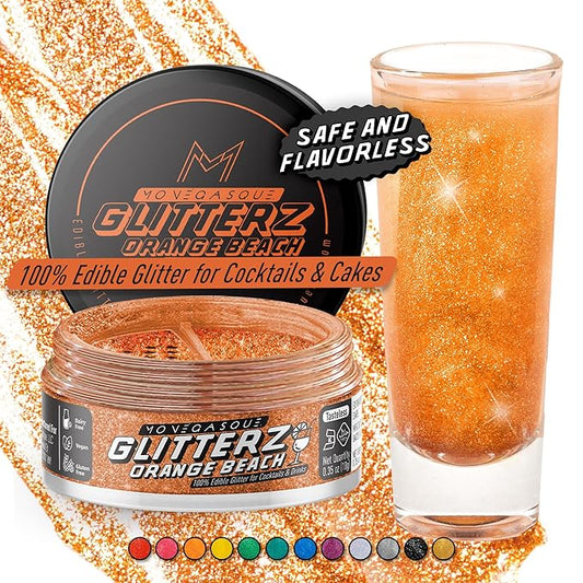 MONÉGASQUE Orange Edible Glitter for Drinks 10g – Edible Glitter for Cakes & Cocktails – Christmas Drink Shimmer Powder for Cocktail Sparkles – Orange Cupcakes & Cake Decorations Spray Sprinkles