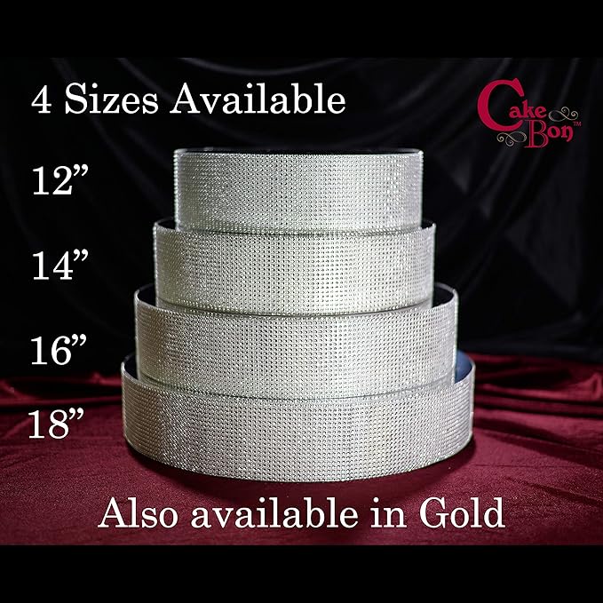 Cakebon Cake Stands - 12" Silver with Faux Rhinestones for Cakes and Pastries - Lightweight Polystyrene Foam for Party, Sturdy Wedding Cake Stand
