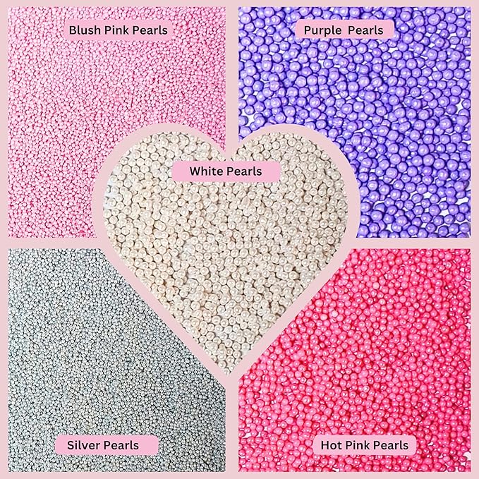 Confect Pretty Princess Pearl Sprinkles – 5 Pack Dragees Mix (Baby Pink, Silver, Neon Pink, Purple & White) – Elegant Cake & Cupcake Decorations – Vegan, Gluten-Free, Nut-Free, Soy-Free, Dairy-Free, Palm Oil-Free , Dye Free, No Artificial Dyes- 5 Oz