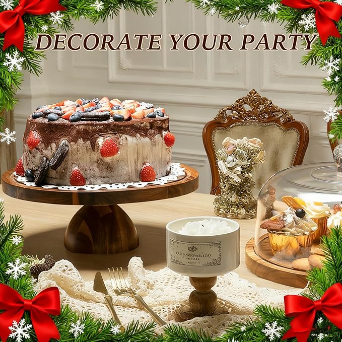 Acacia Wood Cake Stand with Lid,12in Round Acrylic Cake Stand with Dome,2-In-1 Reversible Charcuterie Board with Lid,Large Wooden Baked Goods Display Holder,Perpare For Dessert,Cheese,Chips,Cookie