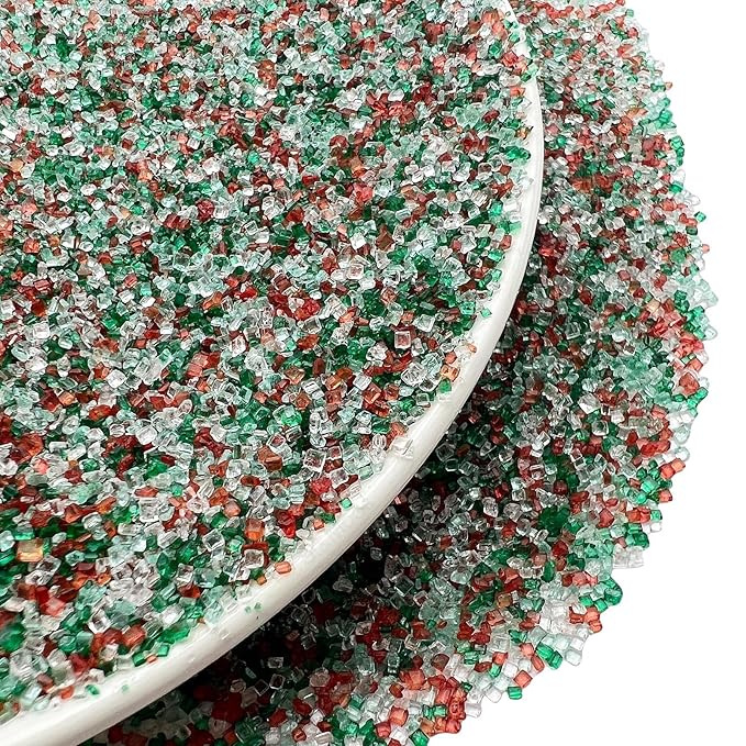SE Si&Moos Christmas Sprinkles Red Green and White Sanding Sugar Crystals for Cake Decorating Red and Green Sprinkles Colored Sugar Rimmer, Perfect for Cookie, Cake, Cupcake and Cocktail, Wedding Party Christmas Supplies 3.5 OZ