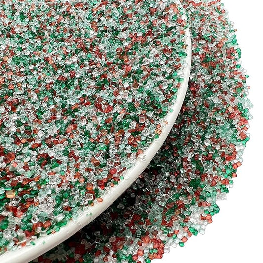 SE Si&Moos Christmas Sprinkles Red Green and White Sanding Sugar Crystals for Cake Decorating Red and Green Sprinkles Colored Sugar Rimmer, Perfect for Cookie, Cake, Cupcake and Cocktail, Wedding Party Christmas Supplies 3.5 OZ