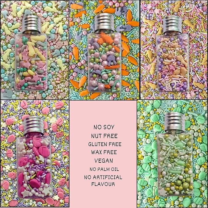 Confect Edible Sprinkles – Assorted 5-Pack | Easter & Baby Shower Cake Decorations | Green & Pink Sprinkles, Bunny Mix, Yellow & Gold Toppings | Vegan, Gluten-Free, Nut-Free, Soy-Free, Dairy-Free, Palm Oil-Free – 5 oz