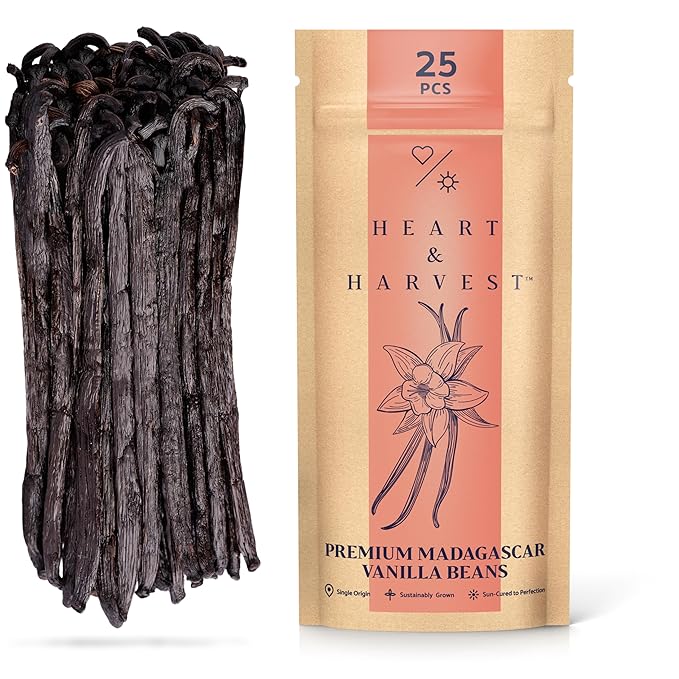 Heart & Harvest Madagascar Vanilla Pods Grade A, 5"-6" Length, Set of 25 Whole Vanilla Beans Perfect for Creating Pure Vanilla Powder & Extract (Pack of 25)
