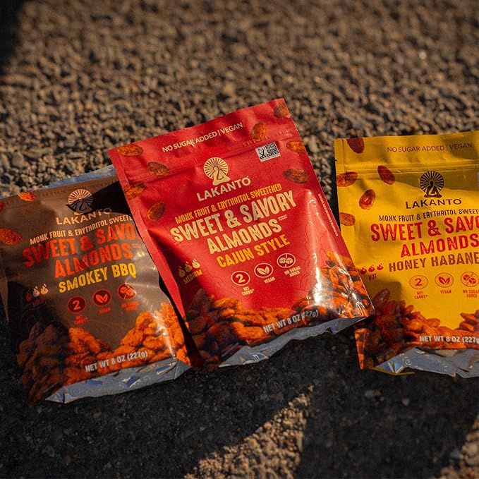 Lakanto Sweet and Savory Cajun Spice Almonds - On the Go Snack, Cajun Seasoning, Bold & Spicy, Gluten Free, Protein, Crunchy Roasted, Monk Fruit, Resealable Bag (8 oz)