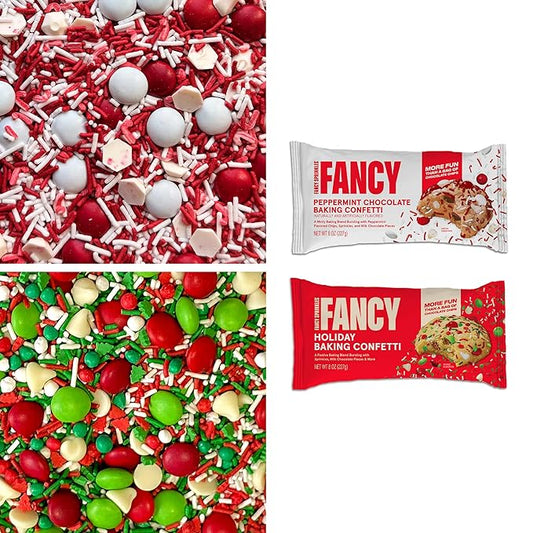 Fancy Sprinkles Limited Edition Holiday Festive Favorites Baking Confetti Set Sprinkles and Chocolate Pieces, Featuring: Holiday and Peppermint (2 Pack)