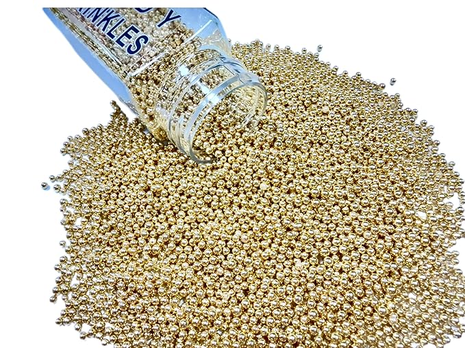 Gevog 2MM Gold Pearls Nonpareils Sprinkles Mixing Edible Cake Cupcake Sprinkles for Wedding Valentines Party Baking Cupcake Cookie Ice Cream Decoration Supplies 110g/ 3.88oz
