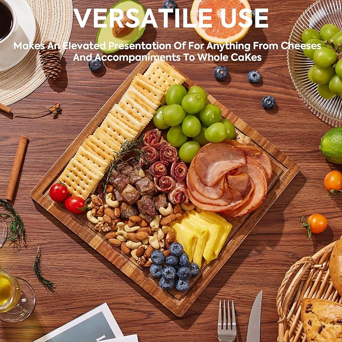 Acacia Wood Cake Stand with Lid-Cake Holder with Dome, 2-in-1 Dessert Table Display Set & Charcuterie Board with Lid,Square Cake Stand for Party,Fruit Tray,Cheese,Veggie,Large Cake Dome Cover