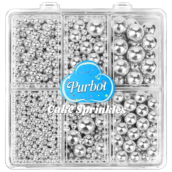 Silver Pearl Sprinkles for Cake Decorating, 4 Sizes Sugar 130g/4.6oz, Cupcake, Ice Cream, Donuts, Macaron Toppings Supplies (2mm, 4mm, 7mm, 1cm)