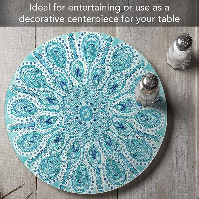 Ocean Fantasy 4mm Tempered Glass Lazy Susan Turntable 13" Round Cake Plate, Pizza Stand, Condiment Caddy