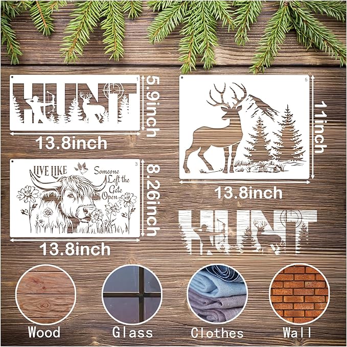 Large Wildlife Wood Burning Stencils Mountain Deer Wolf Dog Cow Horse Fish Templates Drawing Animal Stencil for Painting on Wood DIY Crafts T-Shirt Wall Fabric Home Decoration(animal10)