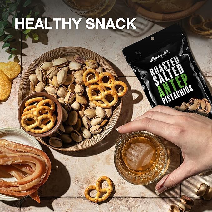 Emirelli Turkish Antep Pistachios in Shell, Roasted and Salted Intense Nuts, Non GMO Gluten Free Natural Vegan Healthy Snacks, Shelled Pistachios Remains Fresh with Resealable Bag (Pack of 1)
