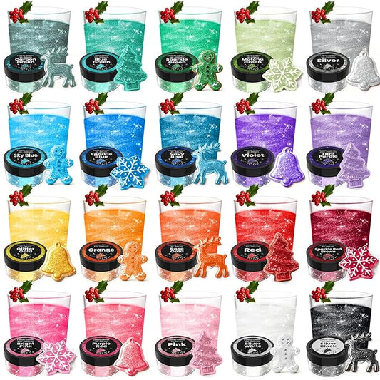 Edible Glitter for Drinks - 20 Glimmer Colors Luster Dust Edible, Food Grade Vegan Shimmering Cake Decorating Edible Glitter for Cocktail, Cakes, Chocolate, Strawberries, Beverage - 2g/bottle