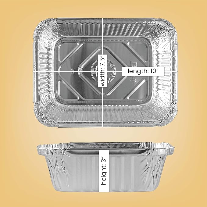 PLASTICPRO Disposable 5 LB Aluminum Takeout Tin Foil Baking Pans 7'' X 10'' X 3'' Inch Bakeware - Cookware Perfect for Baking Cakes,Brownies,Bread, Meatloaf, Lasagna, or Lunchbox, Pack of 50
