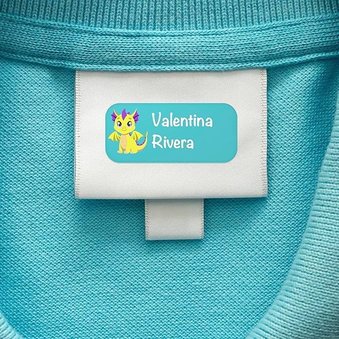 Personalized Waterproof Name Labels for Kids | Optional Packs 50, 150, 230 Labels | Custom Name Stickers for Kids' Clothing Tag, Water Bottle, Lunch Box, Customize Kid Name Label for Daycare Dragons