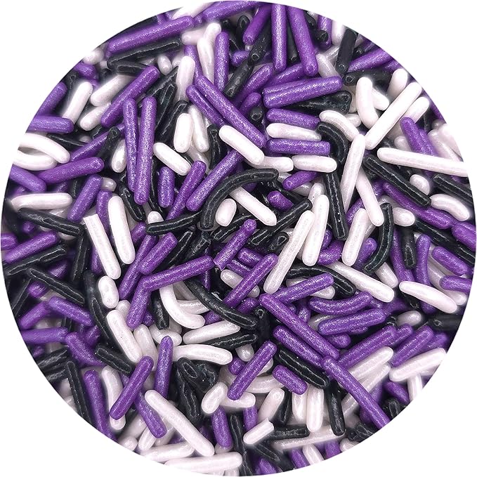 NCS Black, Pearl Purple, and Pearl Ivory Jimmies Edible Sprinkles, 8 ounces