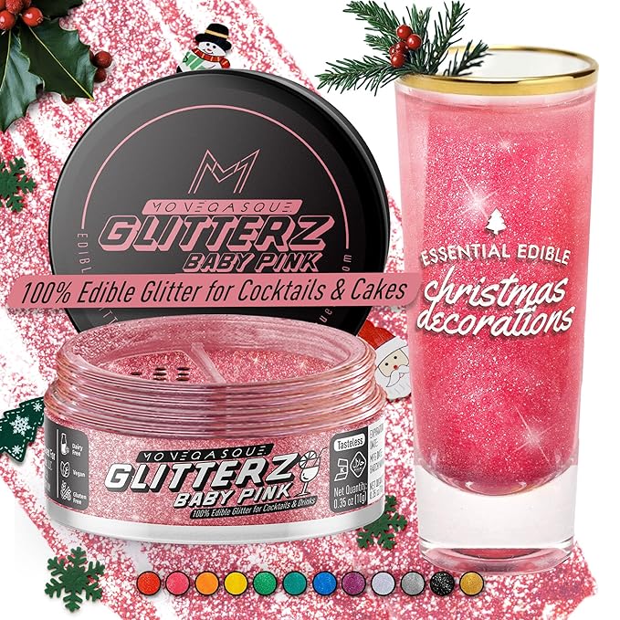 MONÉGASQUE Baby Pink Edible Glitter for Drinks 10g – Pink Edible Glitter for Cakes & Cocktails – Christmas Drink Shimmer Powder – Cocktail Sparkles for Drinks – Food & Cake Decorations Spray Sprinkles