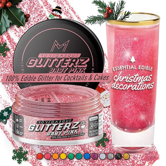 MONÉGASQUE Baby Pink Edible Glitter for Drinks 10g – Pink Edible Glitter for Cakes & Cocktails – Christmas Drink Shimmer Powder – Cocktail Sparkles for Drinks – Food & Cake Decorations Spray Sprinkles