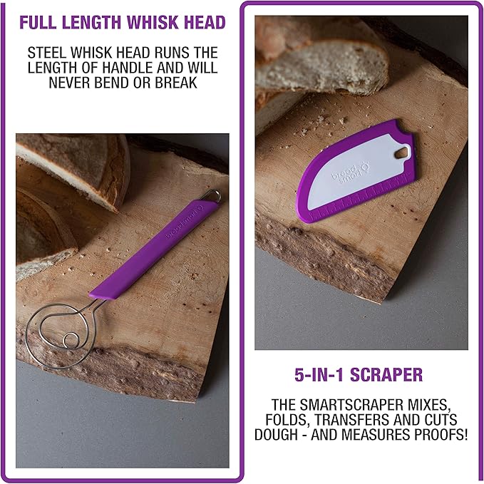 Breadsmart Artisan Bread Whisk and Bench Scraper Duo - Essential Dough Mixer Tools - Sourdough Bread Baking Supplies