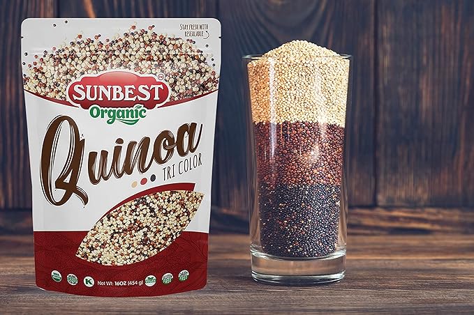 Sunbest Natural Organic Tri-Color Quinoa, Non-GMO, Vegan, Kosher, 16 Oz., 2-Pack