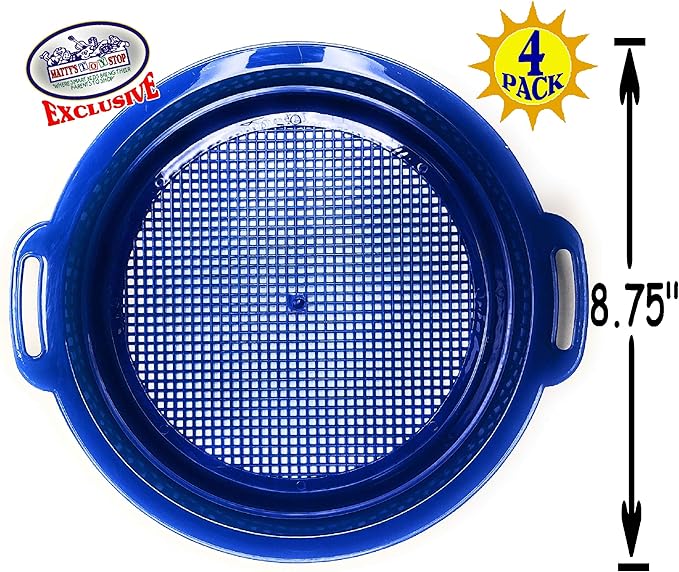 Matty's Toy Stop Sand Sifter Sieves for Sand & Beach (Red, Blue, Yellow & Green) Complete Gift Set Bundle - 4 Pack (8.75'' x 9.75")