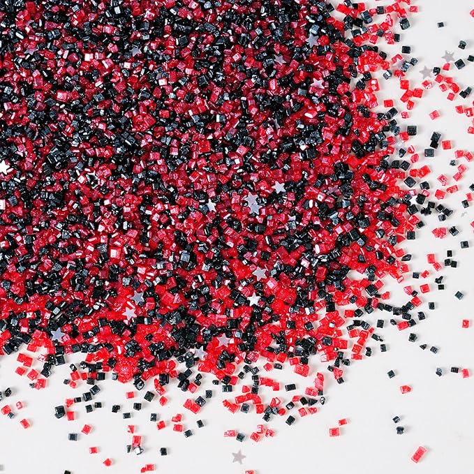 Halloween Sanding Sugar Edible Stars Glitter Mix, Red & Black Sugar Sprinkles for Cake Decorating, Sparkling Sanding Sugar for Cupcake Toppers Cookie Decorations for Party Celebrations 3.5oz