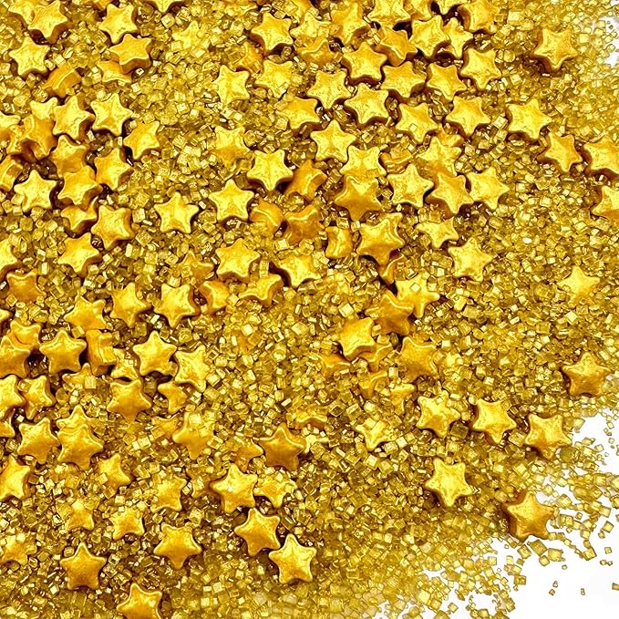Gold Sprinkles for Cake Decorating, Star Sanding Sprinkles Mix for Cookie Baking Ice Cream Brownie Cupcake Toppings