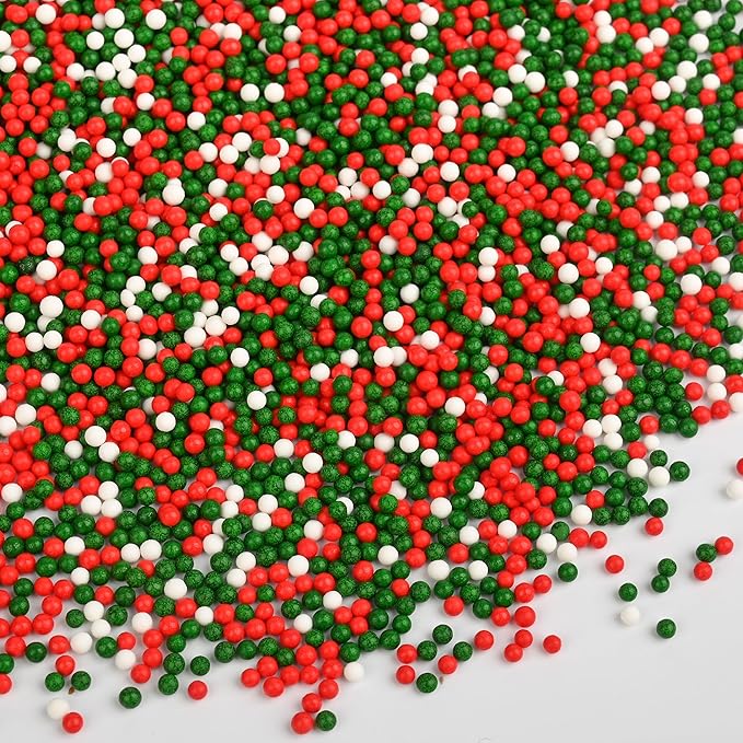 Christmas Sprinkles for Cake Decorating, Red and Green Nonpareils Sprinkles Perfect for Christmas Dessert Party 3.52 Ounce