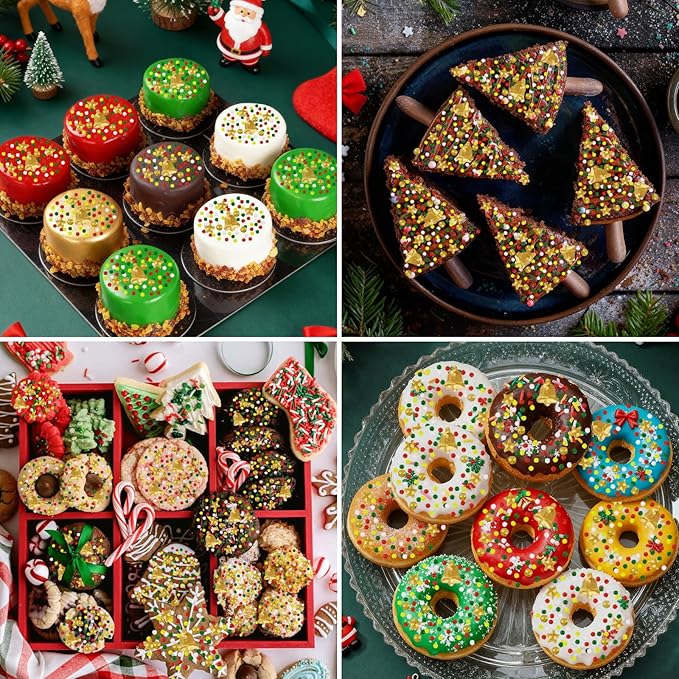 Morofme 3.5 oz Christmas Sprinkles Christmas Bells Sprinkle Edible Holiday Sprinkle Cake Topper Christma Candy Sprinkles Mini White Red Green Pearl Mix Golden Star for Dessert Cookie Cup Edge Decor