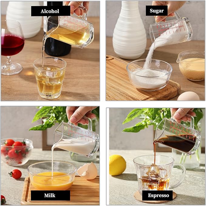 Small Glass Measuring Cup, Espresso Shot Glass with Handle and V-Shaped Spout, Mini Measuring Cup with Thick Bottom for Baking Cocktail and Coffee, 4 oz