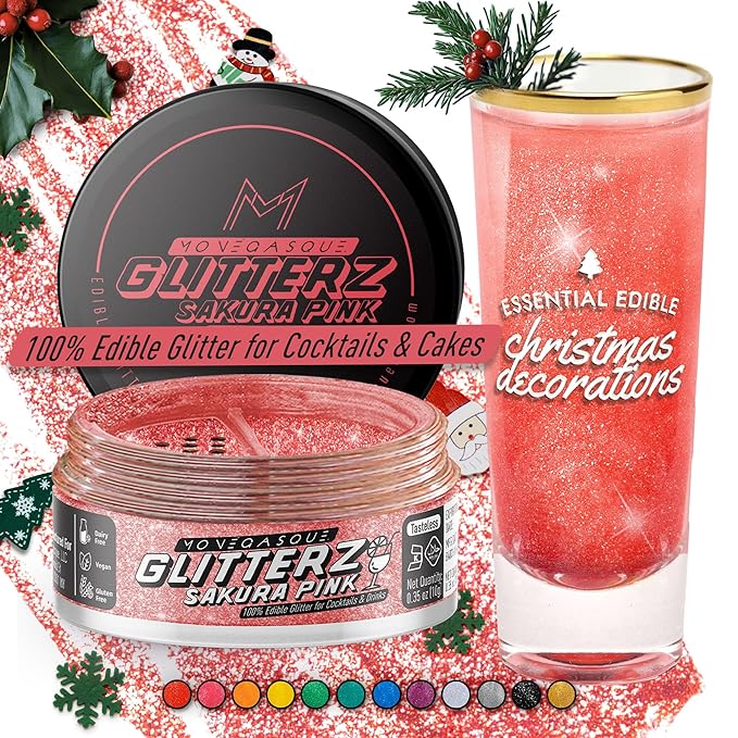MONÉGASQUE Sakura Pink Edible Glitter for Drinks 10g – Pink Edible Glitter for Cakes & Cocktails – Cake Decorations Spray Christmas Sprinkles – Drink Shimmer Powder – Cocktail Sparkles for Drinks
