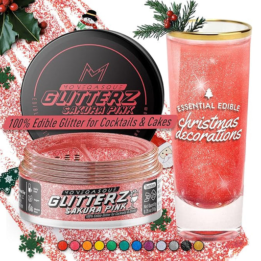 MONÉGASQUE Sakura Pink Edible Glitter for Drinks 10g – Pink Edible Glitter for Cakes & Cocktails – Cake Decorations Spray Christmas Sprinkles – Drink Shimmer Powder – Cocktail Sparkles for Drinks