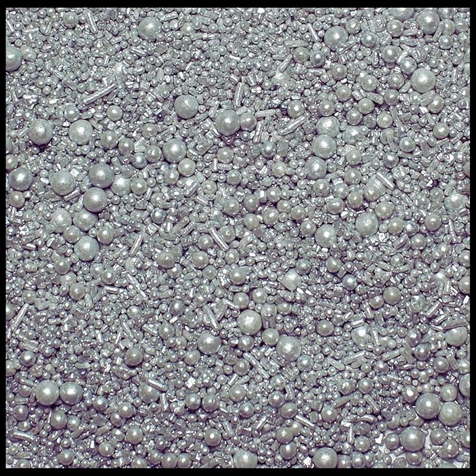 Confect Mix Shimmering Silver Pearls & Jimmies Christmas Sprinkles | Birthday, Metallic Sprinkle | Edible Sprinkles for Cakes & Cupcakes Decoration | Vegan, Gluten-Free, Soy-Free, Dairy-Free, Palm Oil-Free- 4.2 Oz