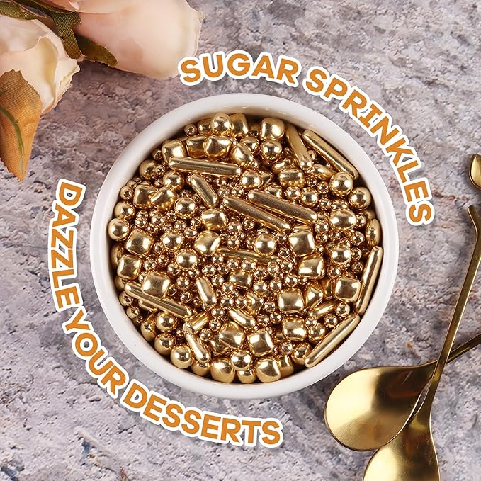 Gold Sprinkles for Cake Decorating 3.5 Ounces, Edible Gold White Silver Sprinkles for Cupcake Topper, Cookiess, Perfect for Wedding, New Year’S Eve Party (Gold Pearl)