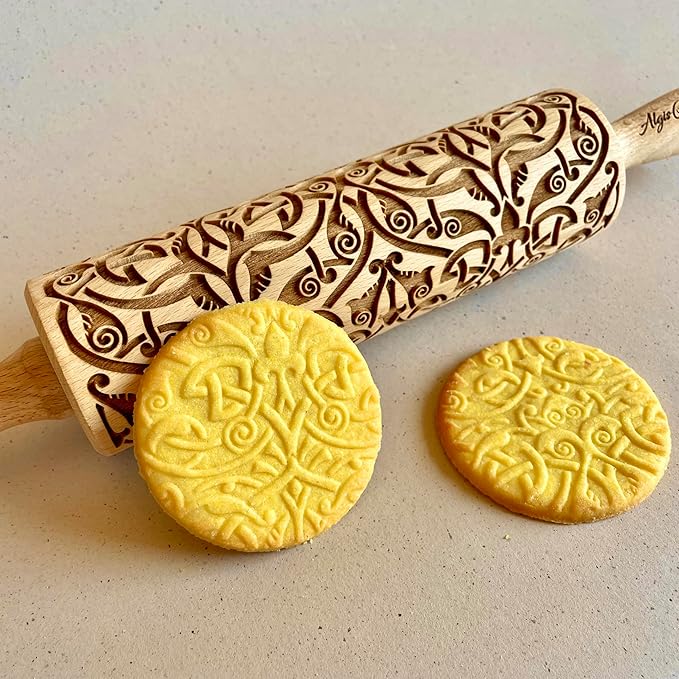 FLEUR DE LIS KNOT Embossing Rolling Pin – Dough and Clay Roller for Embossed Cookies and Pottery, Cookie and Ceramic Stamp, Baking Gifts for Women by Algis Crafts