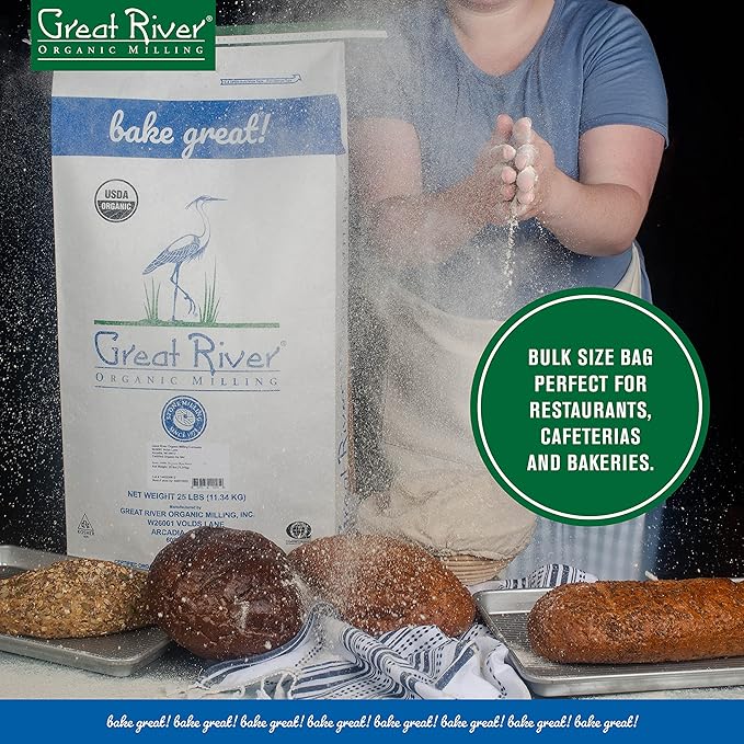 Great River Organic Milling Organic Dark Rye Flour | Whole Grain, Non-GMO, Kosher, Unbromated | Earthy Flavor for Rye Bread, Sourdough Starter, Bagels, Crackers & Artisan Baking | 25 Lb